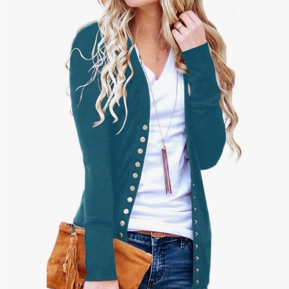 Teal Snap-Front Cardigan